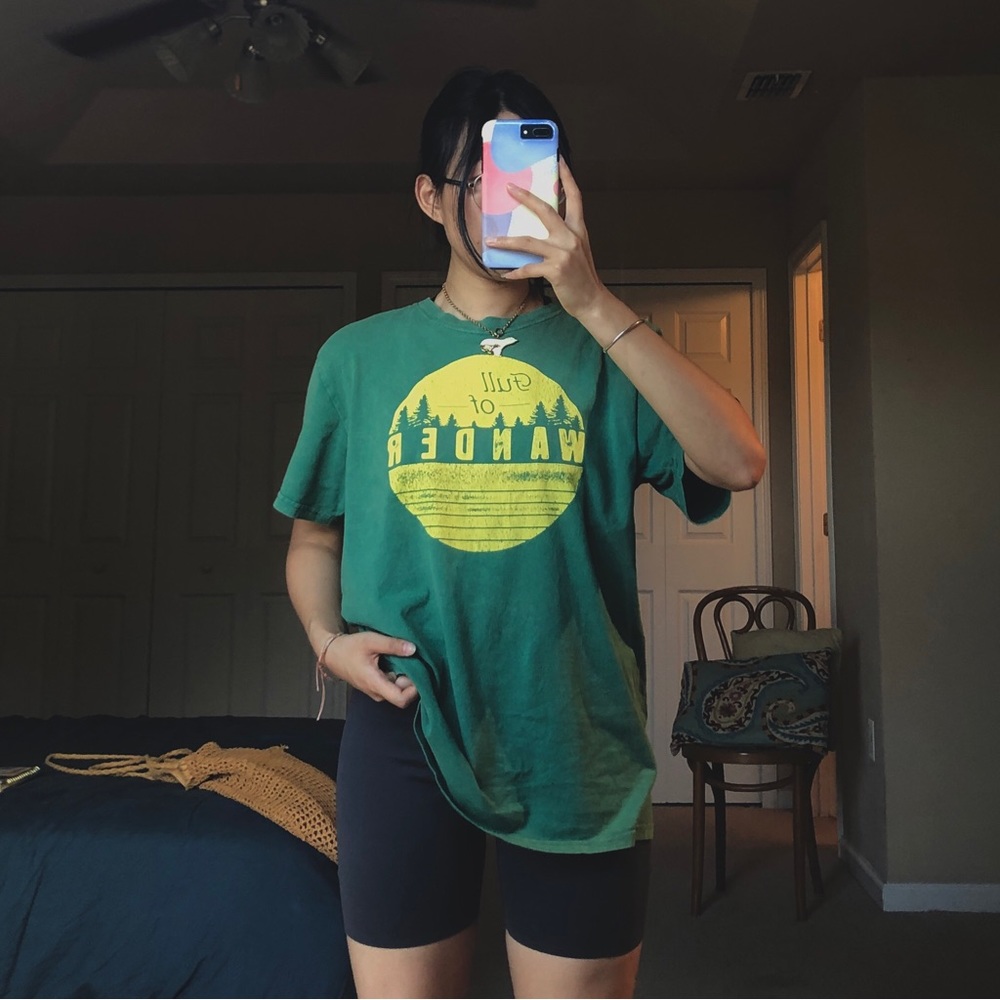 Green vintage style oversized graphic tee